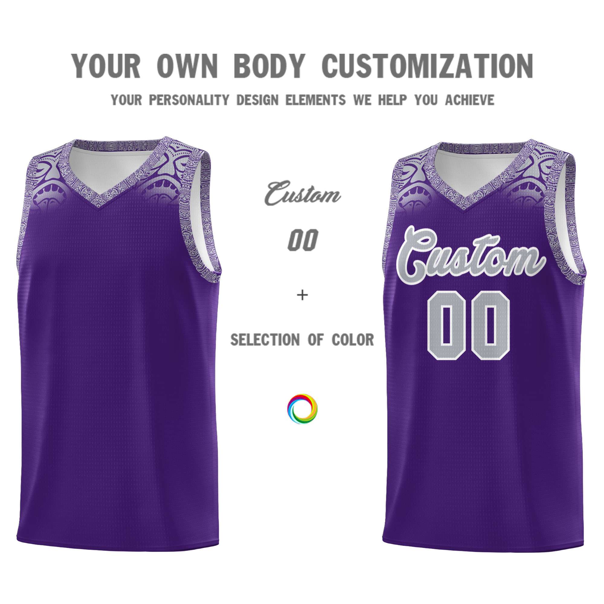 Custom Purple Gray Personalized Indians Print Sets Sports Uniform Basketball Jersey