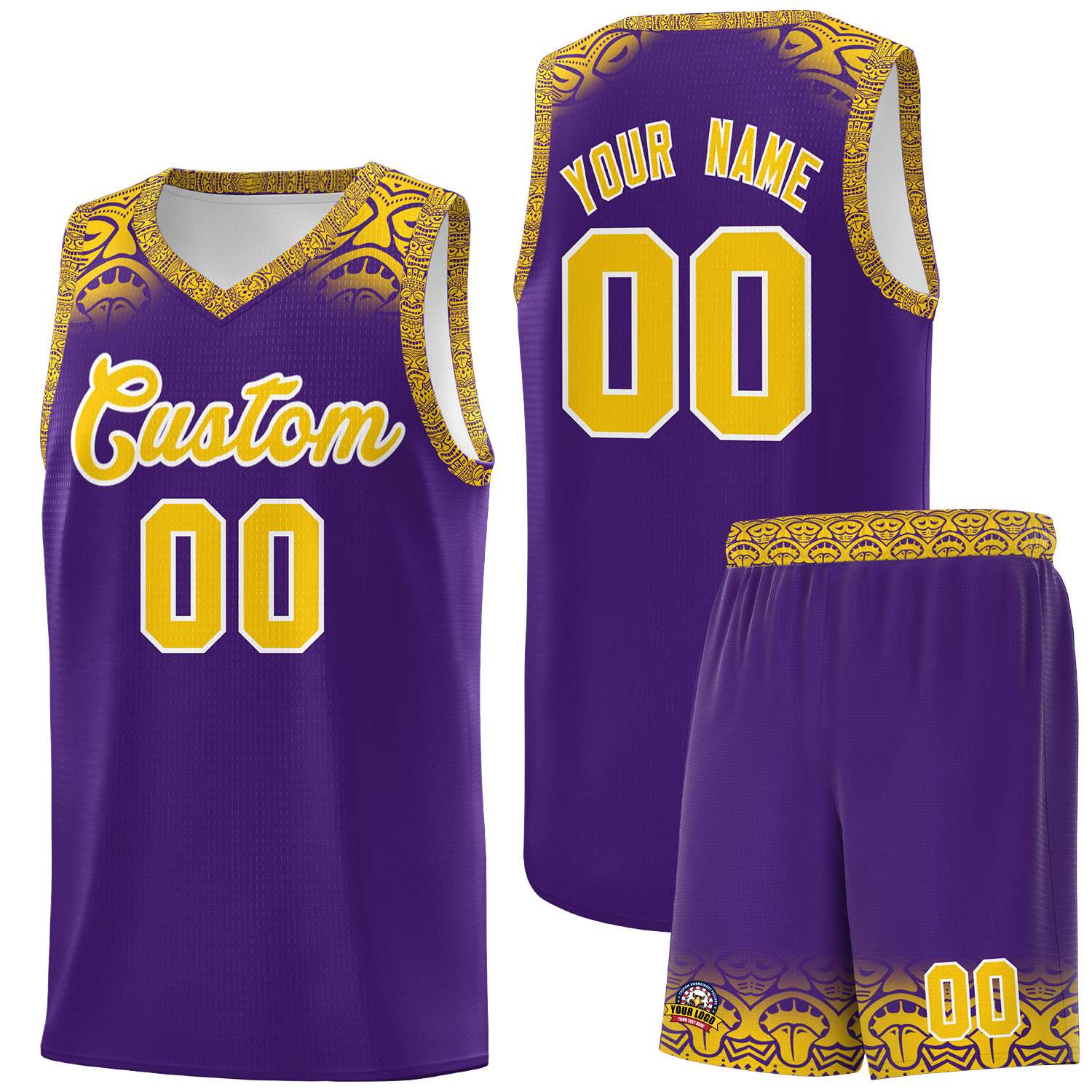 Custom Purple Gold Personalized Indians Print Sets Sports Uniform Basketball Jersey