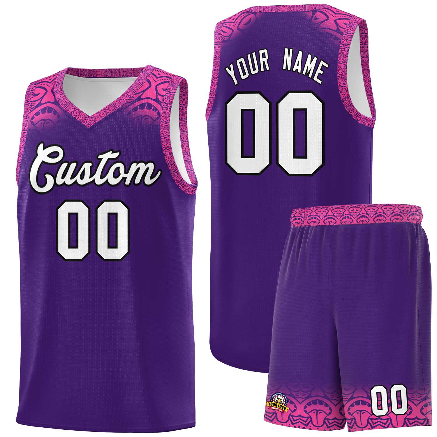 Custom Purple Pink Personalized Indians Print Sets Sports Uniform Basketball Jersey