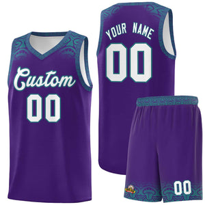 Custom Purple Aqua Personalized Indians Print Sets Sports Uniform Basketball Jersey