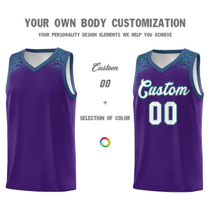 Custom Purple Aqua Personalized Indians Print Sets Sports Uniform Basketball Jersey