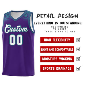 Custom Purple Aqua Personalized Indians Print Sets Sports Uniform Basketball Jersey