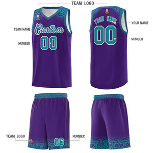 Custom Purple Aqua Personalized Indians Print Sets Sports Uniform Basketball Jersey