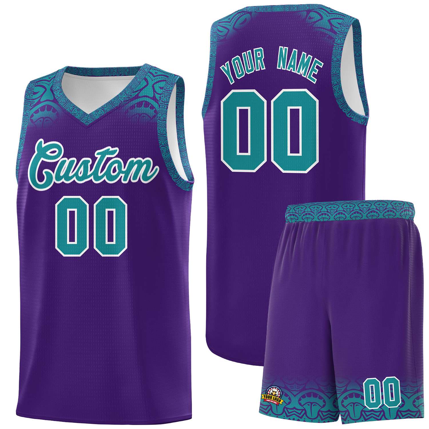 Custom Purple Aqua Personalized Indians Print Sets Sports Uniform Basketball Jersey