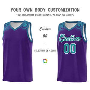 Custom Purple Aqua Personalized Indians Print Sets Sports Uniform Basketball Jersey