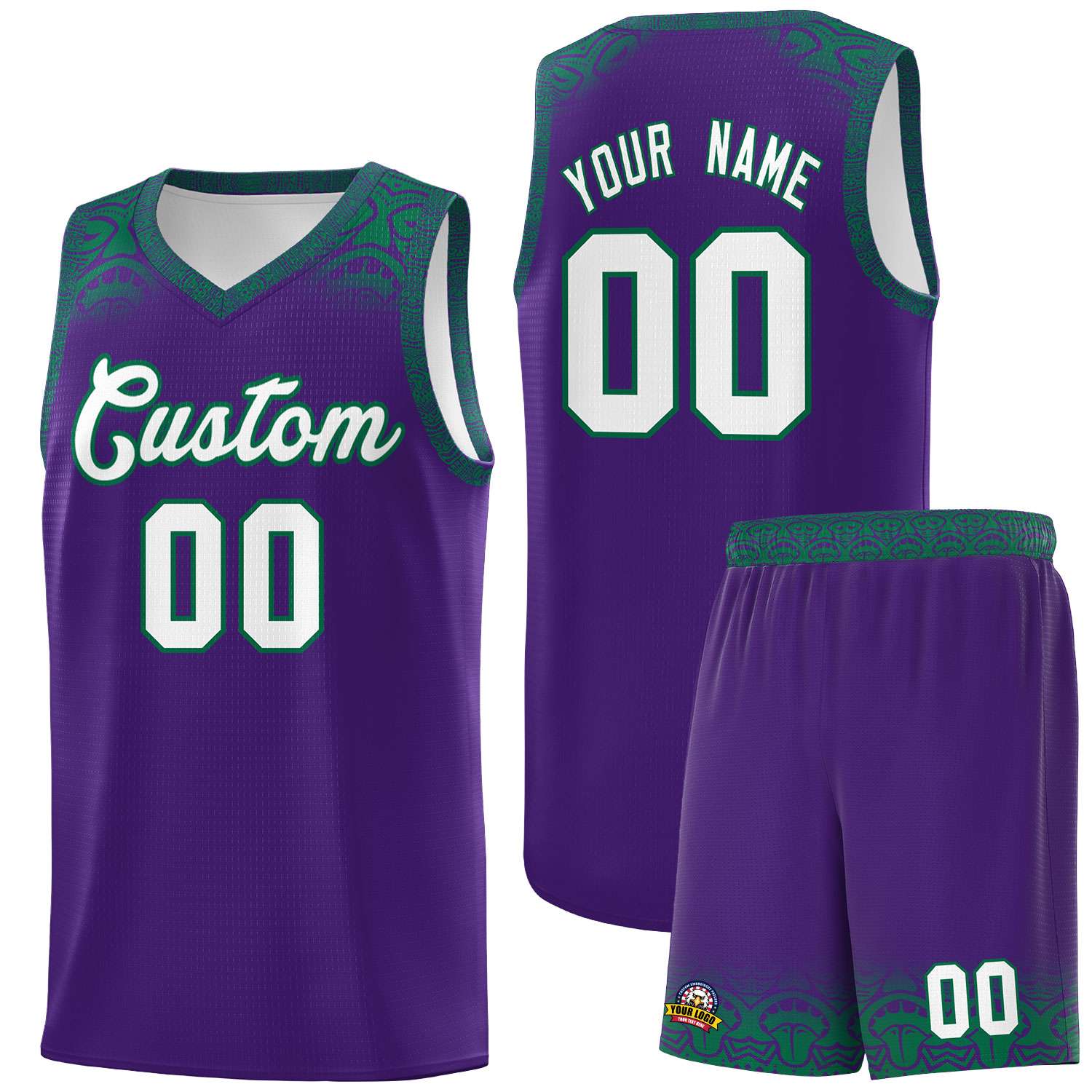 Custom Purple Kelly Green Personalized Indians Print Sets Sports Uniform Basketball Jersey