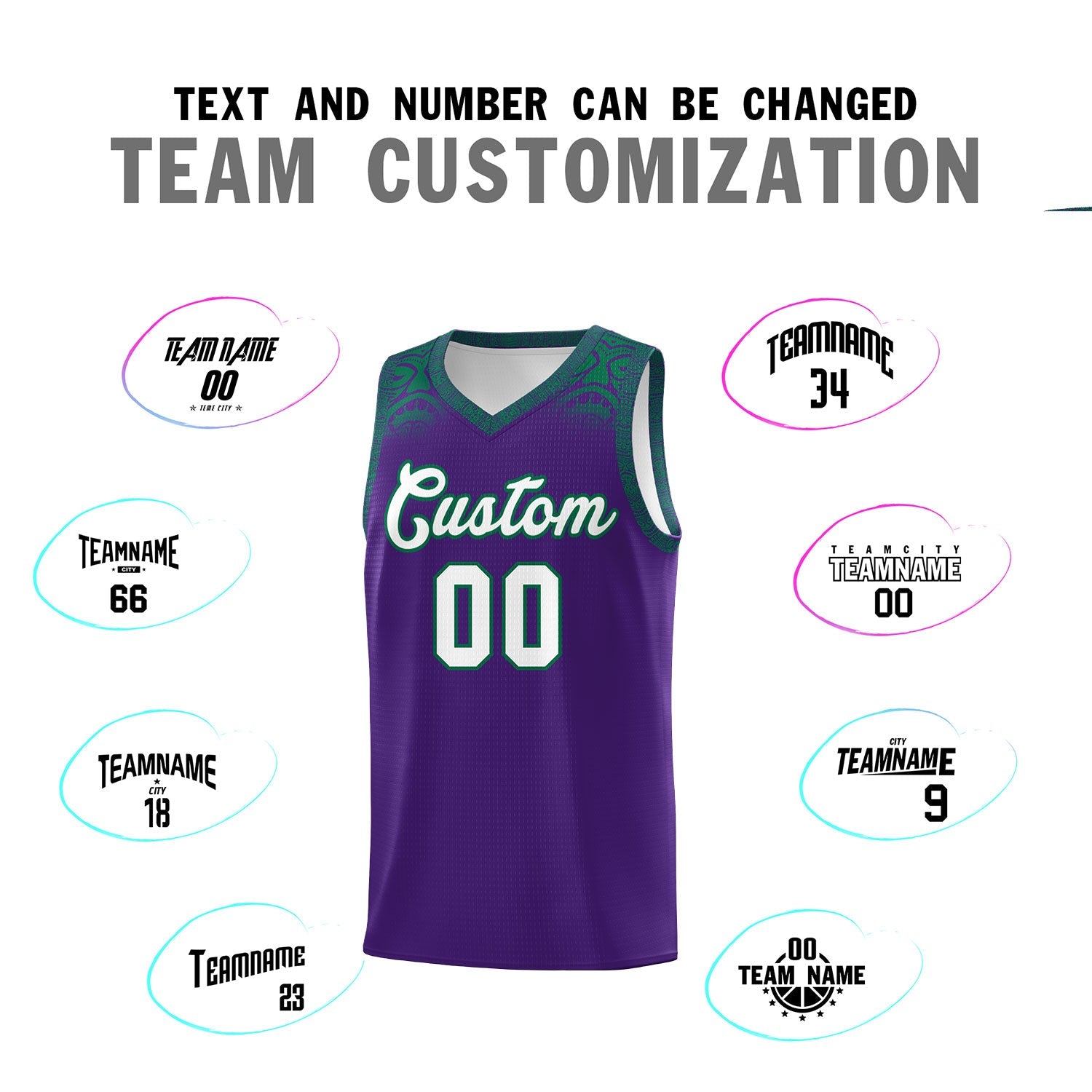 Custom Purple Kelly Green Personalized Indians Print Sets Sports Uniform Basketball Jersey