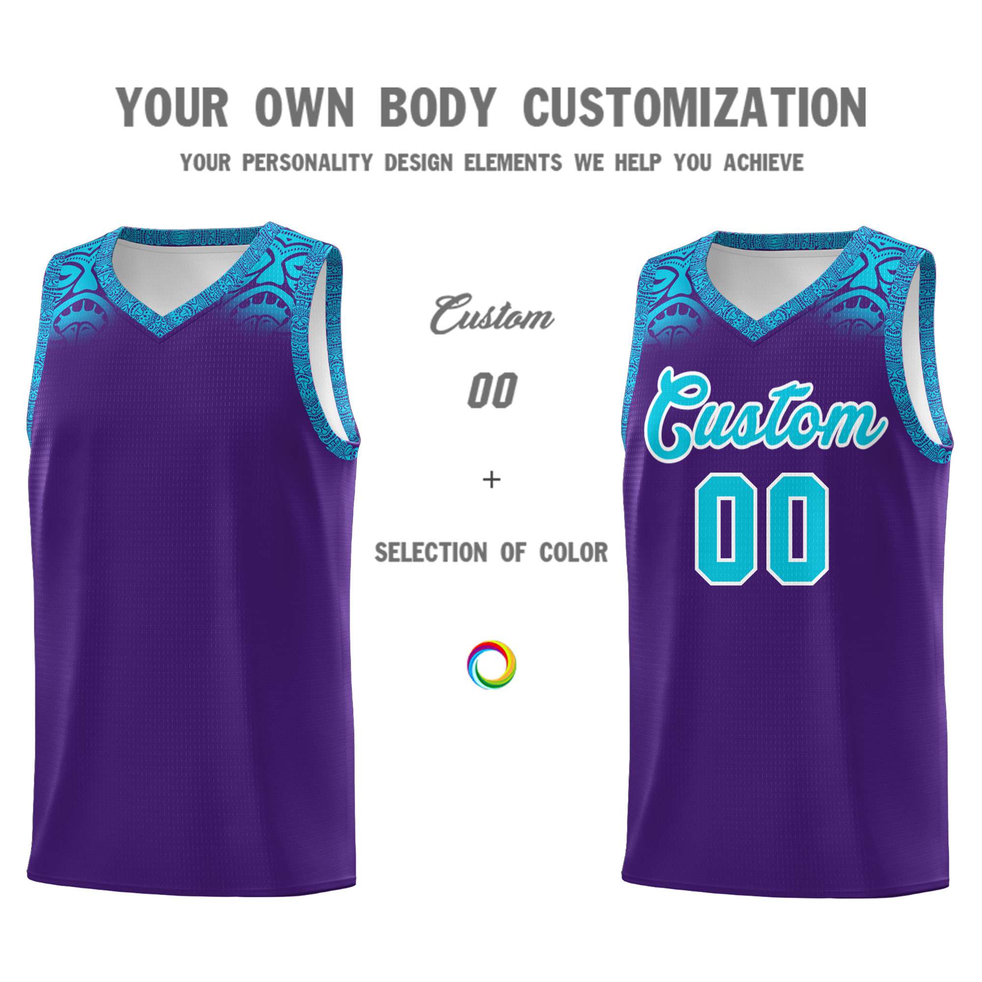 Custom Purple Sky Blue Personalized Indians Print Sets Sports Uniform Basketball Jersey