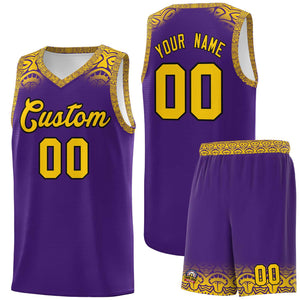 Custom Purple Gold Personalized Indians Print Sets Sports Uniform Basketball Jersey