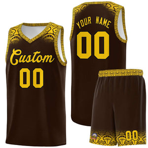 Custom Brown Gold Personalized Indians Print Sets Sports Uniform Basketball Jersey