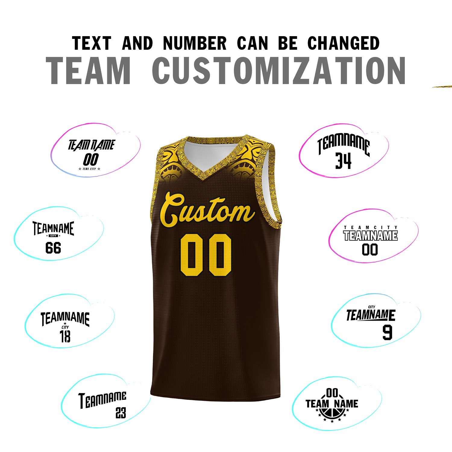 Custom Brown Gold Personalized Indians Print Sets Sports Uniform Basketball Jersey