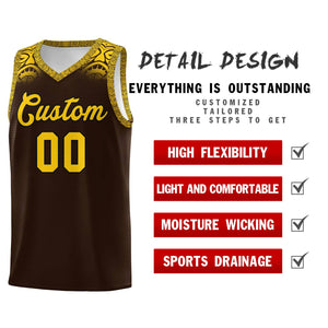 Custom Brown Gold Personalized Indians Print Sets Sports Uniform Basketball Jersey