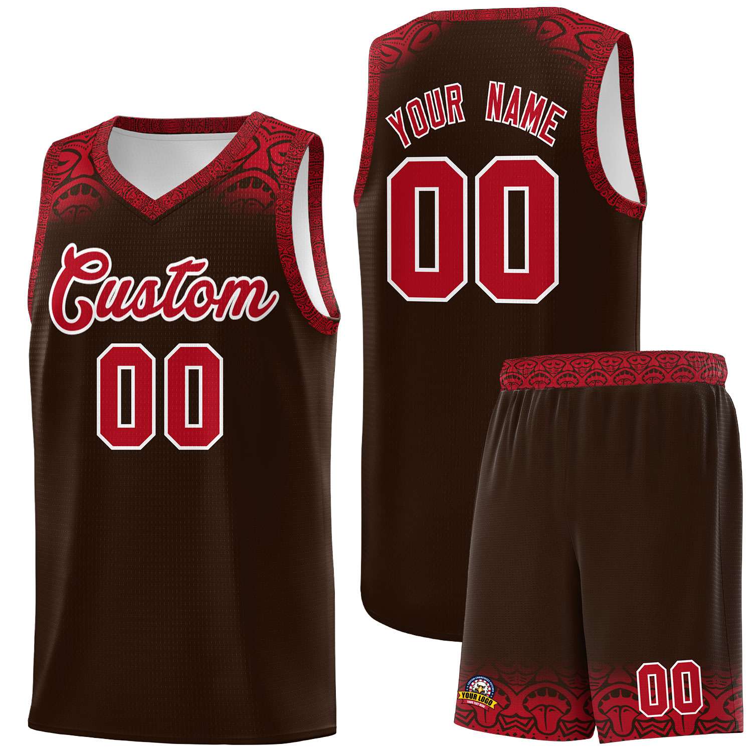 Custom Brown Red Personalized Indians Print Sets Sports Uniform Basketball Jersey