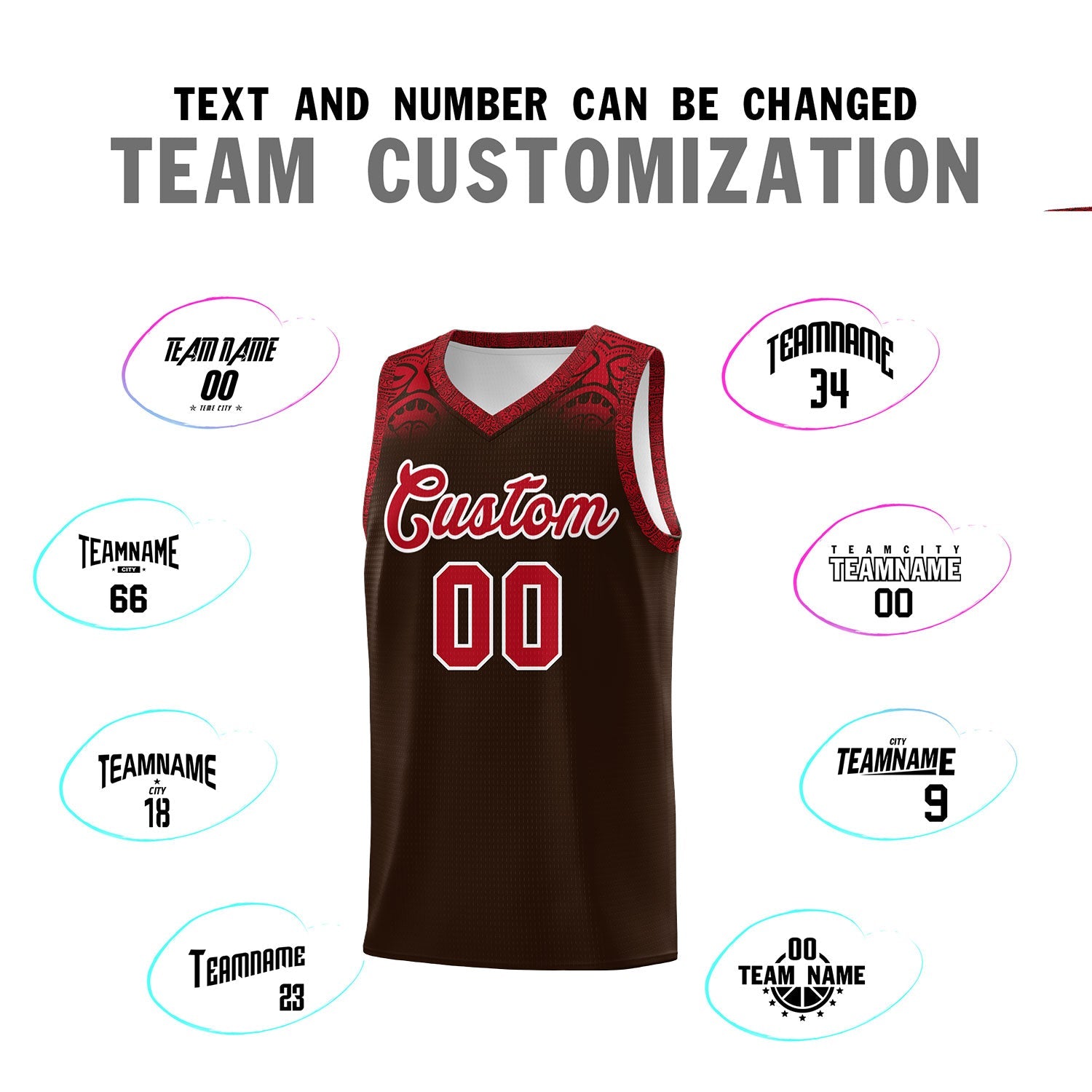 Custom Brown Red Personalized Indians Print Sets Sports Uniform Basketball Jersey