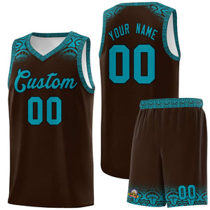 Custom Brown Teal Personalized Indians Print Sets Sports Uniform Basketball Jersey