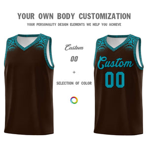 Custom Brown Teal Personalized Indians Print Sets Sports Uniform Basketball Jersey