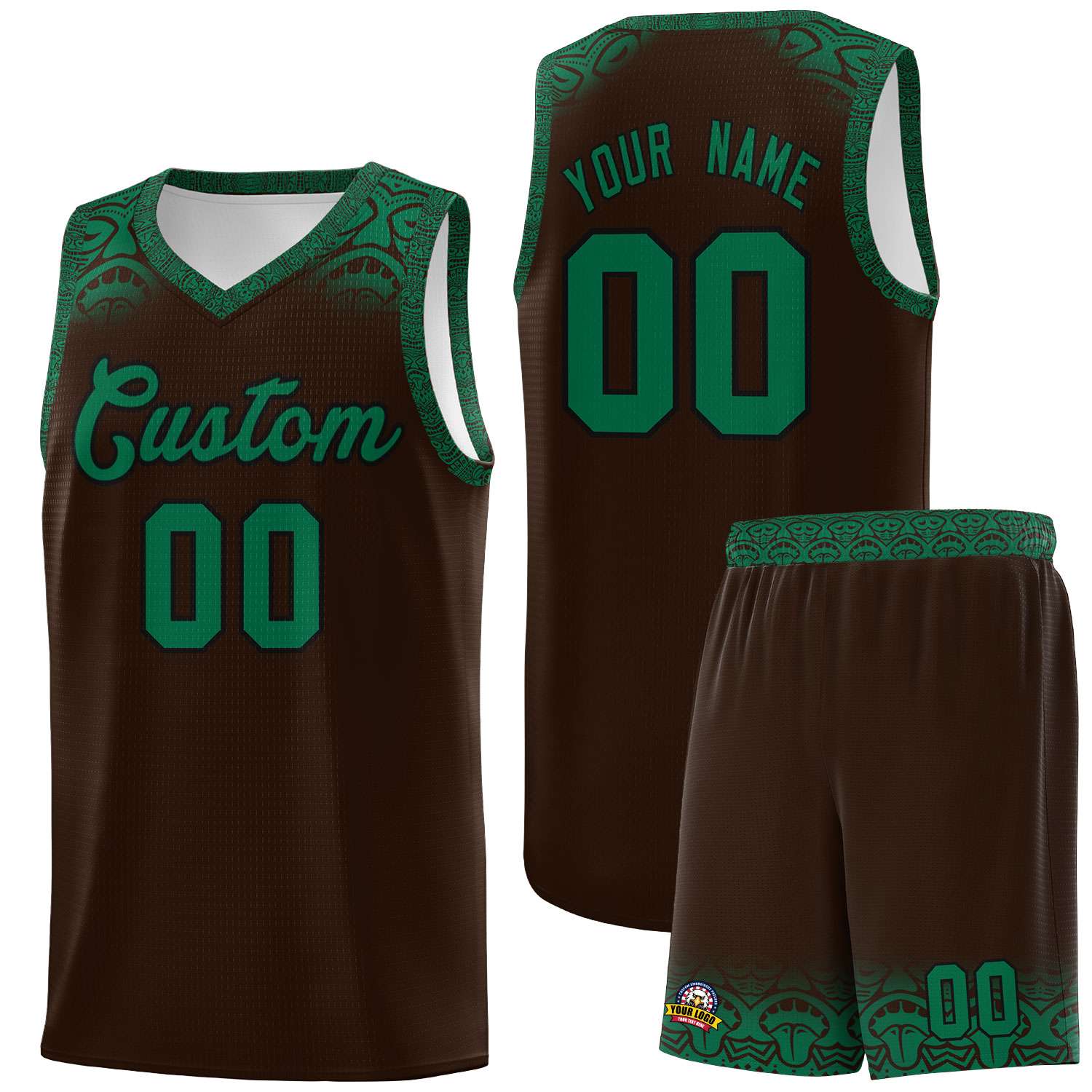 Custom Brown Kelly Green Personalized Indians Print Sets Sports Uniform Basketball Jersey