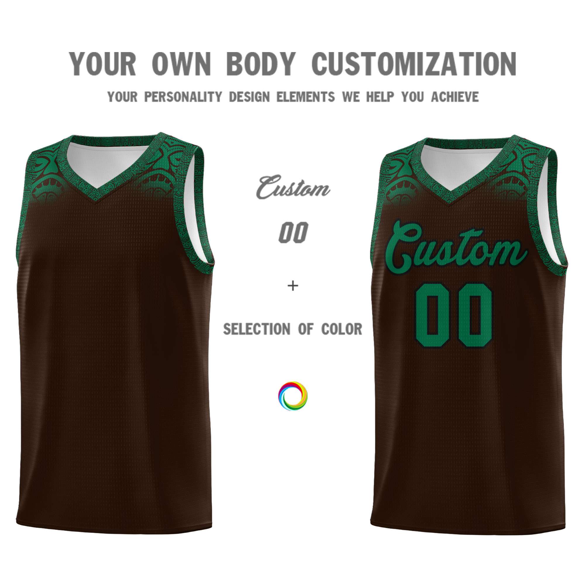 Custom Brown Kelly Green Personalized Indians Print Sets Sports Uniform Basketball Jersey