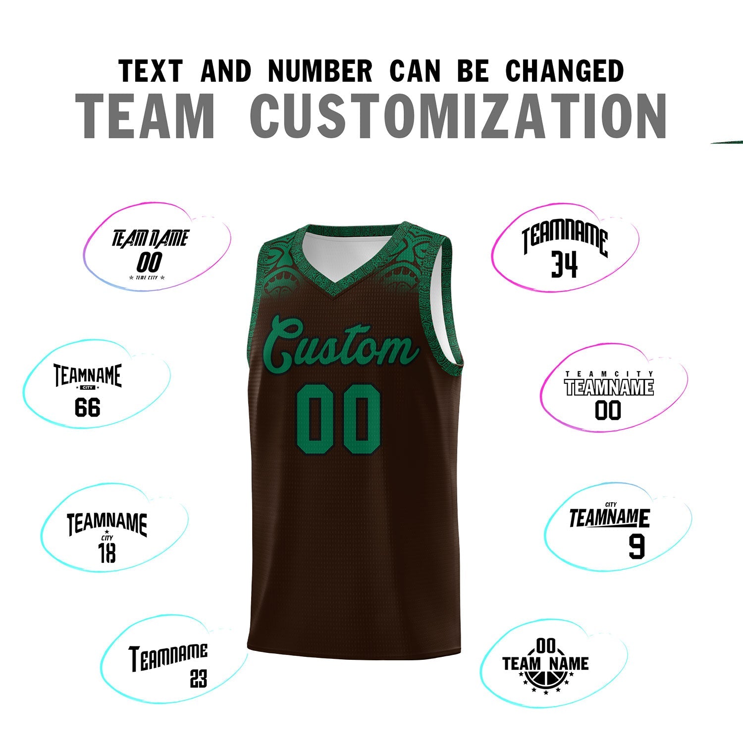 Custom Brown Kelly Green Personalized Indians Print Sets Sports Uniform Basketball Jersey