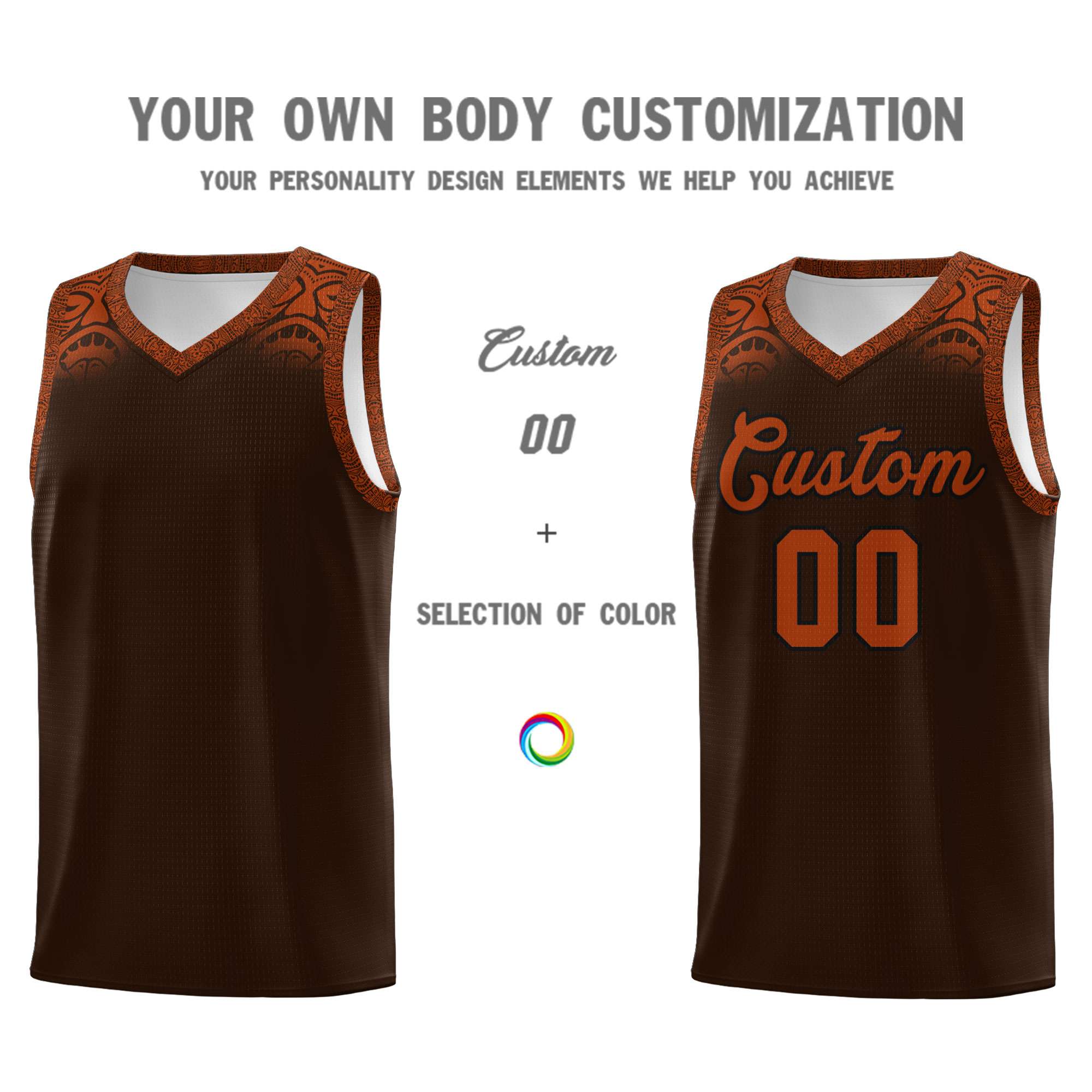 Custom Brown Texas Orange Personalized Indians Print Sets Sports Uniform Basketball Jersey