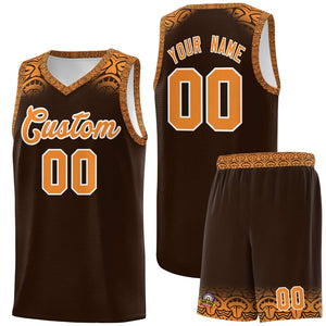 Custom Brown Orange Personalized Indians Print Sets Sports Uniform Basketball Jersey