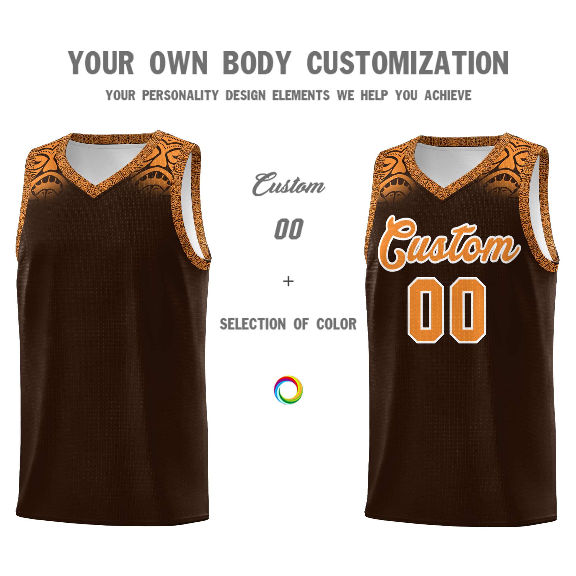 Custom Brown Orange Personalized Indians Print Sets Sports Uniform Basketball Jersey