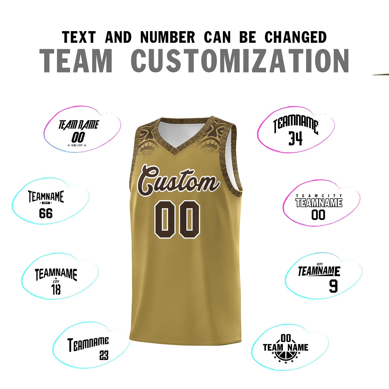 Custom Desert Yellow Brown Personalized Indians Print Sets Sports Uniform Basketball Jersey