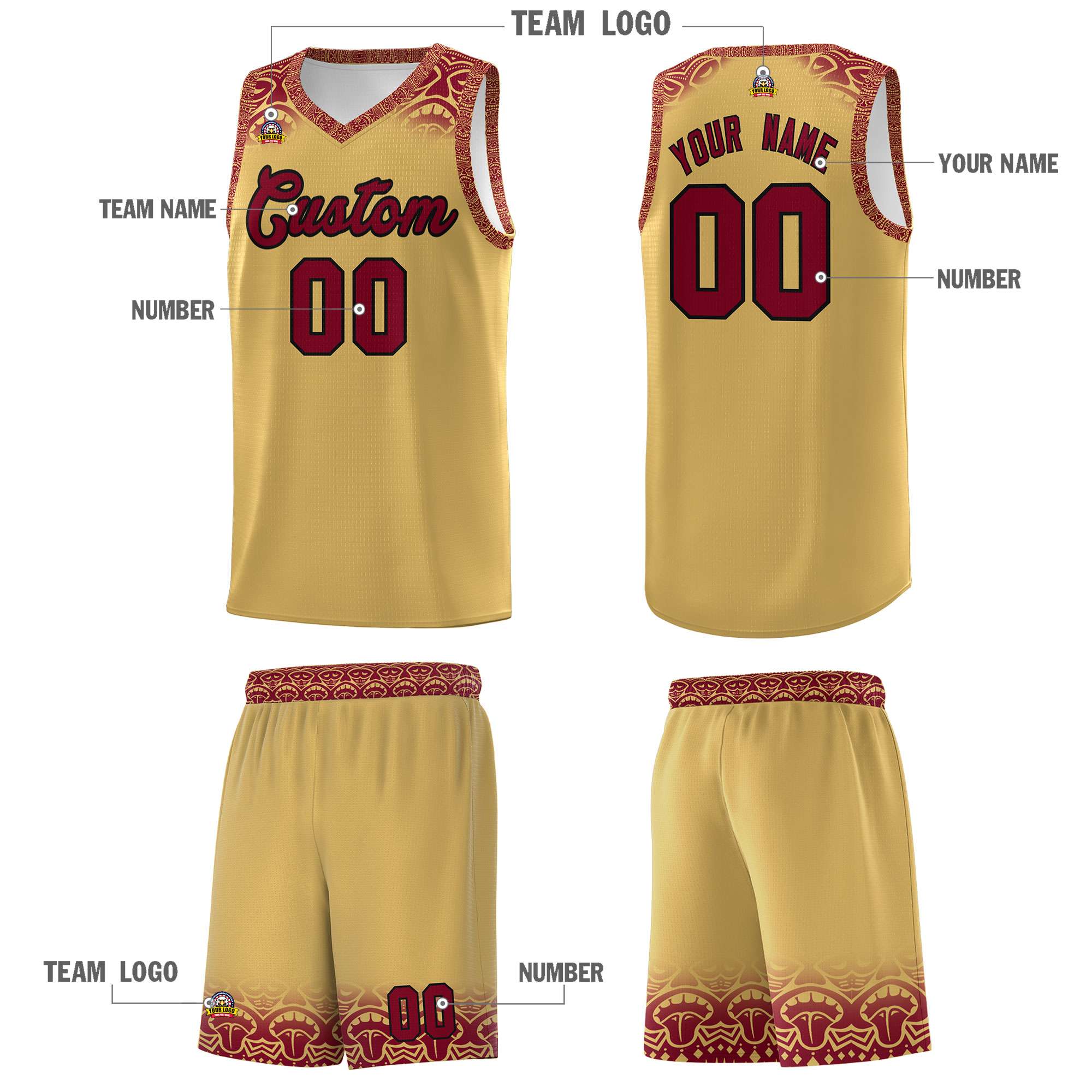 Custom Khaki Crimson Personalized Indians Print Sets Sports Uniform Basketball Jersey