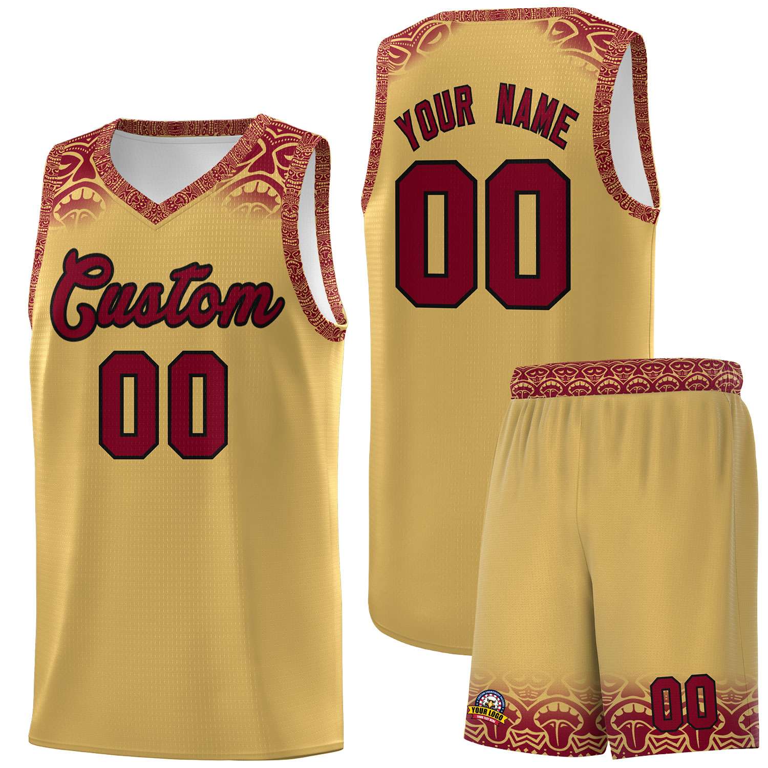 Custom Khaki Crimson Personalized Indians Print Sets Sports Uniform Basketball Jersey