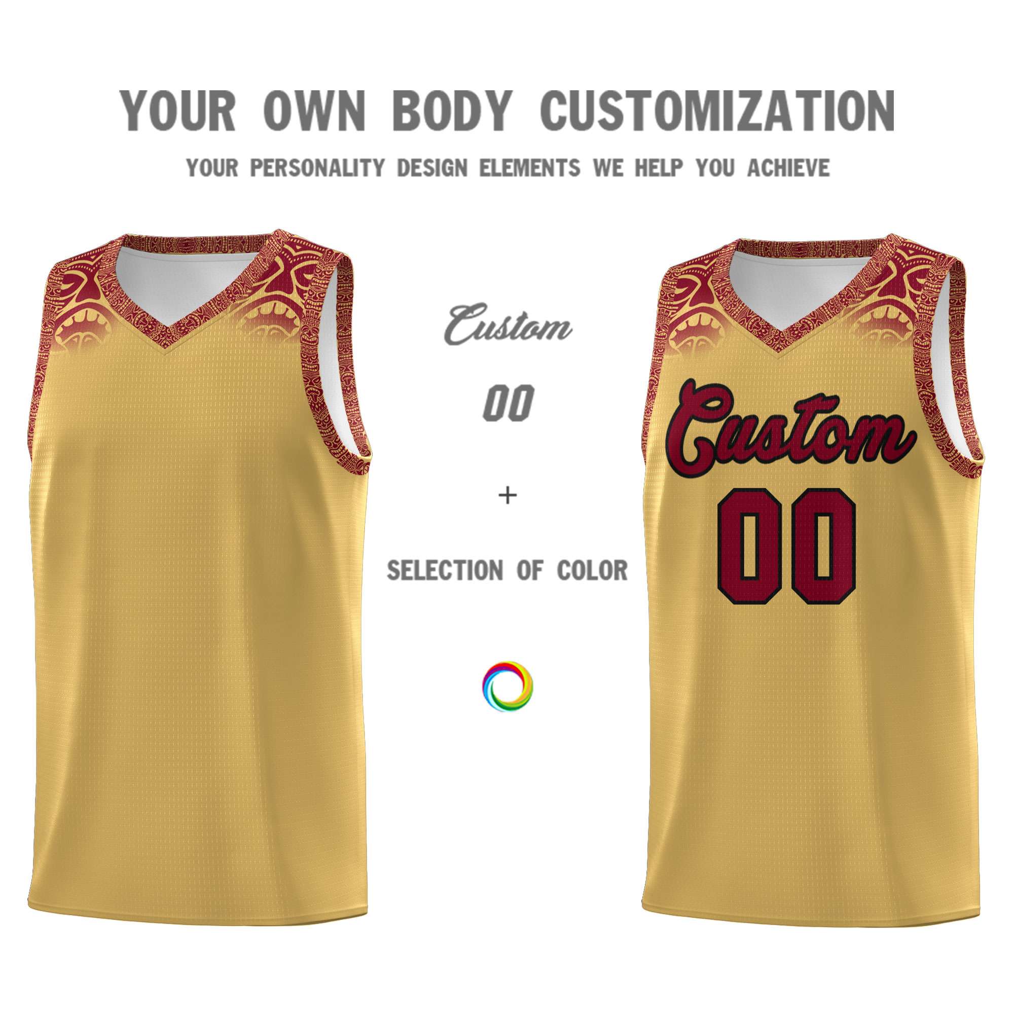 Custom Khaki Crimson Personalized Indians Print Sets Sports Uniform Basketball Jersey