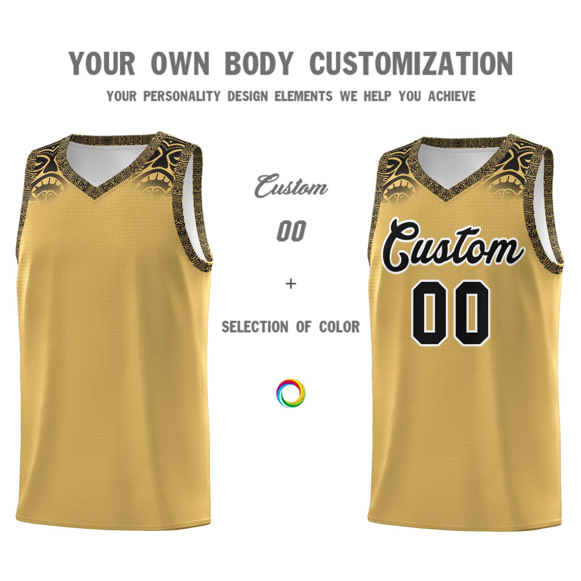 Custom Khaki Black Personalized Indians Print Sets Sports Uniform Basketball Jersey