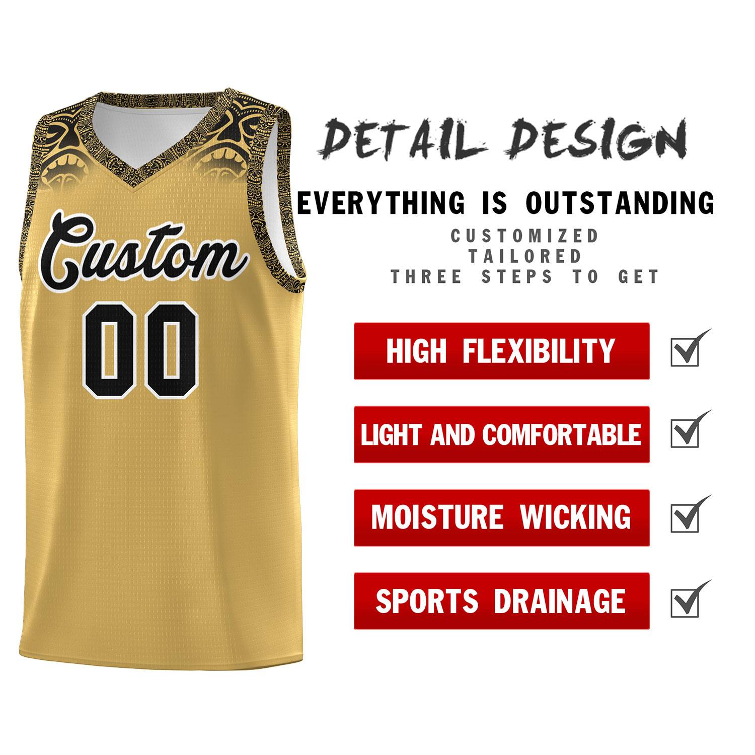 Custom Khaki Black Personalized Indians Print Sets Sports Uniform Basketball Jersey