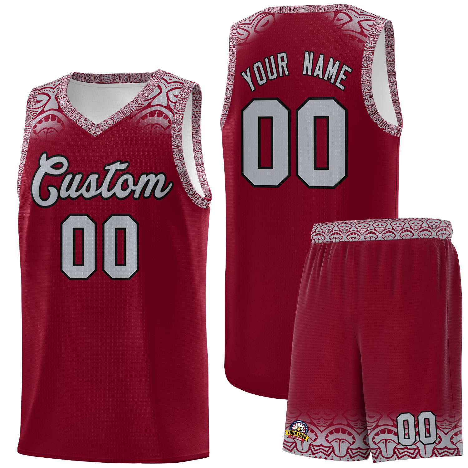 Custom Crimson Gray Personalized Indians Print Sets Sports Uniform Basketball Jersey