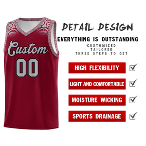 Custom Crimson Gray Personalized Indians Print Sets Sports Uniform Basketball Jersey