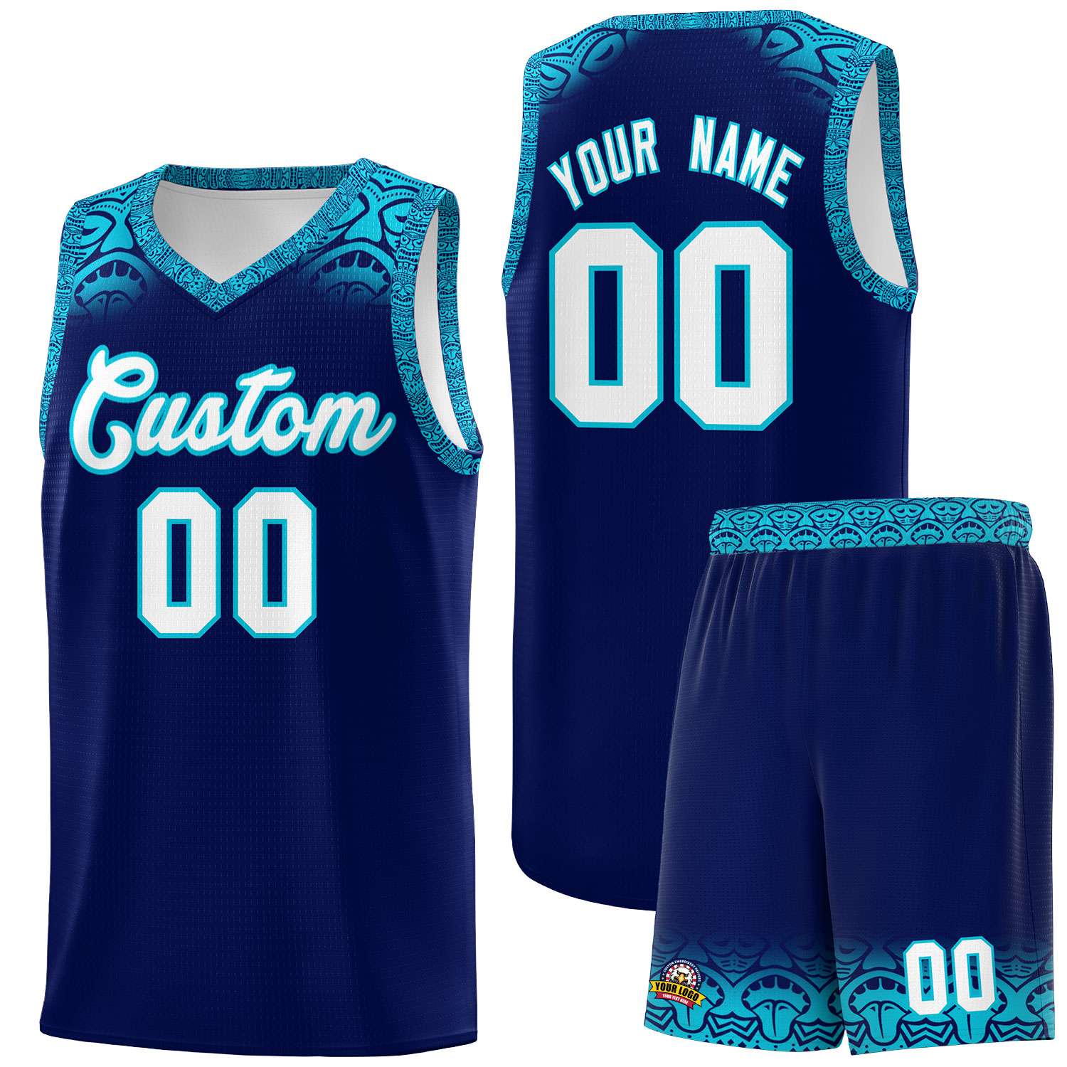 Custom Royal Sky Blue Personalized Indians Print Sets Sports Uniform Basketball Jersey