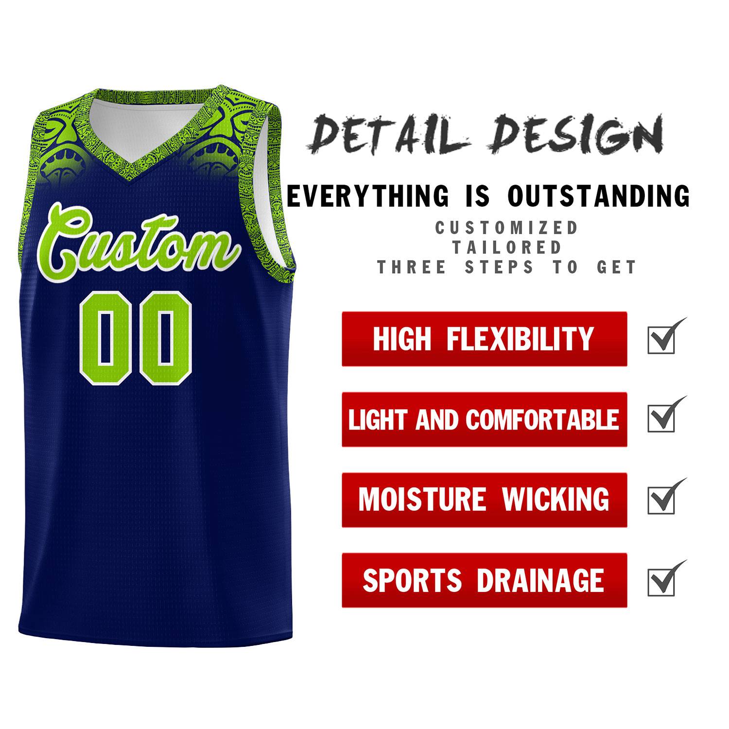 Custom Royal Neon Green Personalized Indians Print Sets Sports Uniform Basketball Jersey