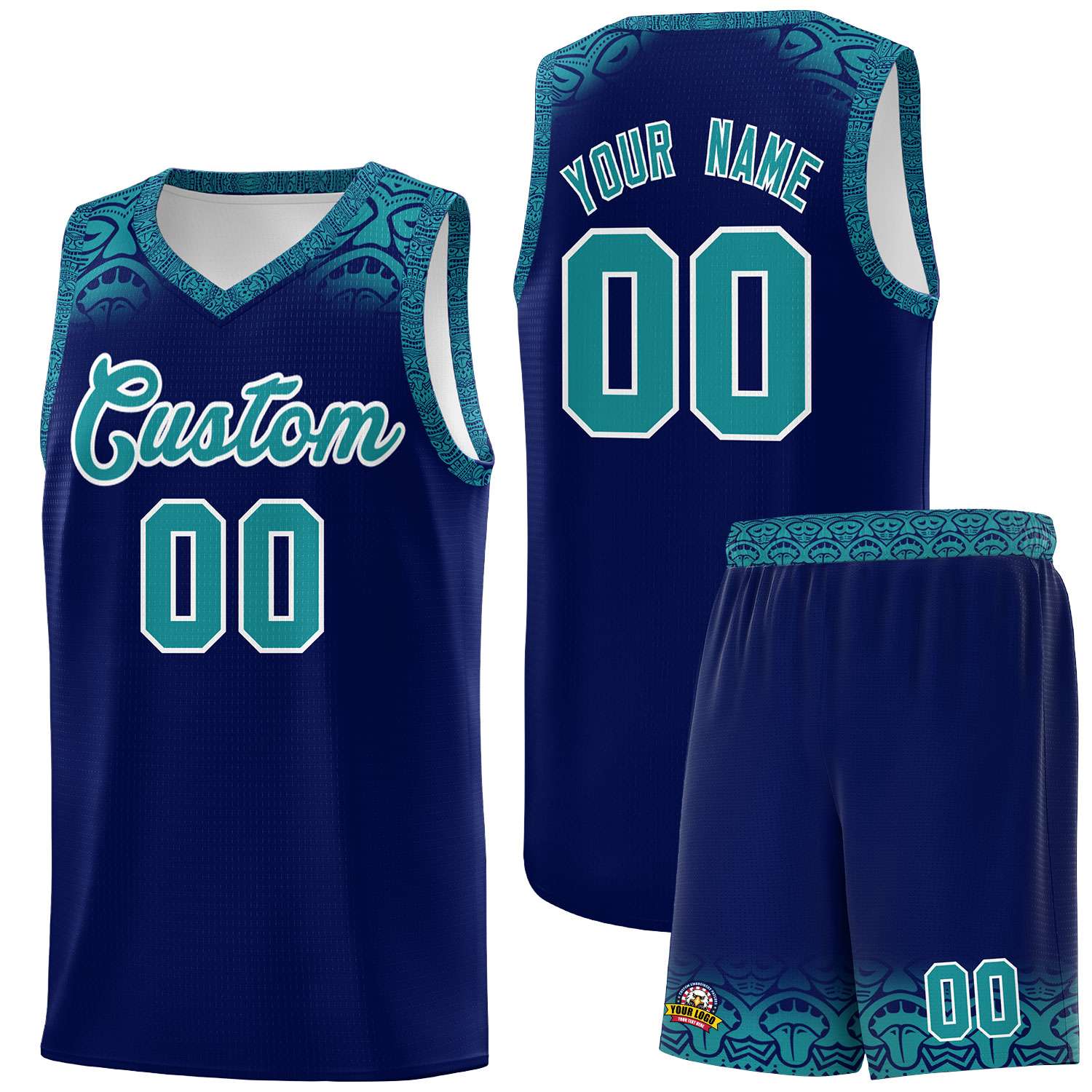 Custom Royal Aqua Personalized Indians Print Sets Sports Uniform Basketball Jersey