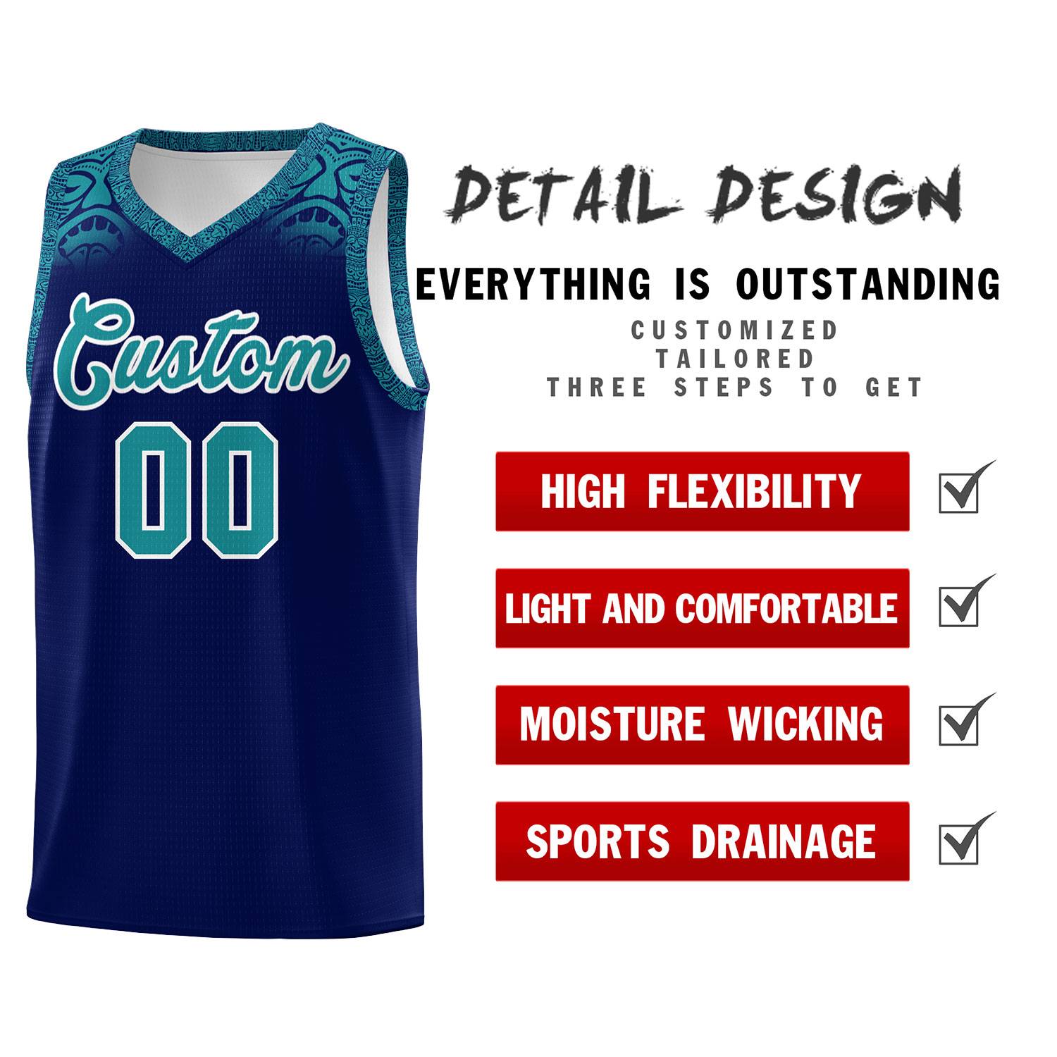 Custom Royal Aqua Personalized Indians Print Sets Sports Uniform Basketball Jersey