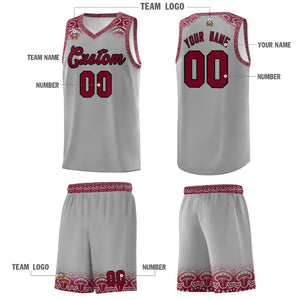 Custom Gray Crimson Personalized Indians Print Sets Sports Uniform Basketball Jersey