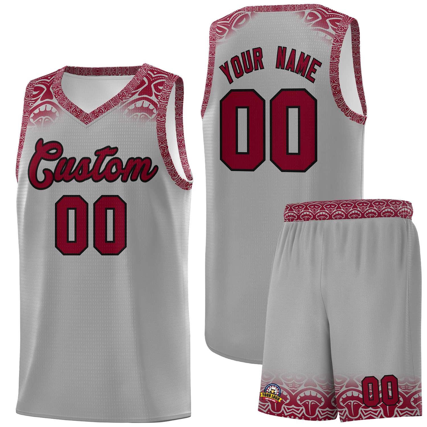 Custom Gray Crimson Personalized Indians Print Sets Sports Uniform Basketball Jersey