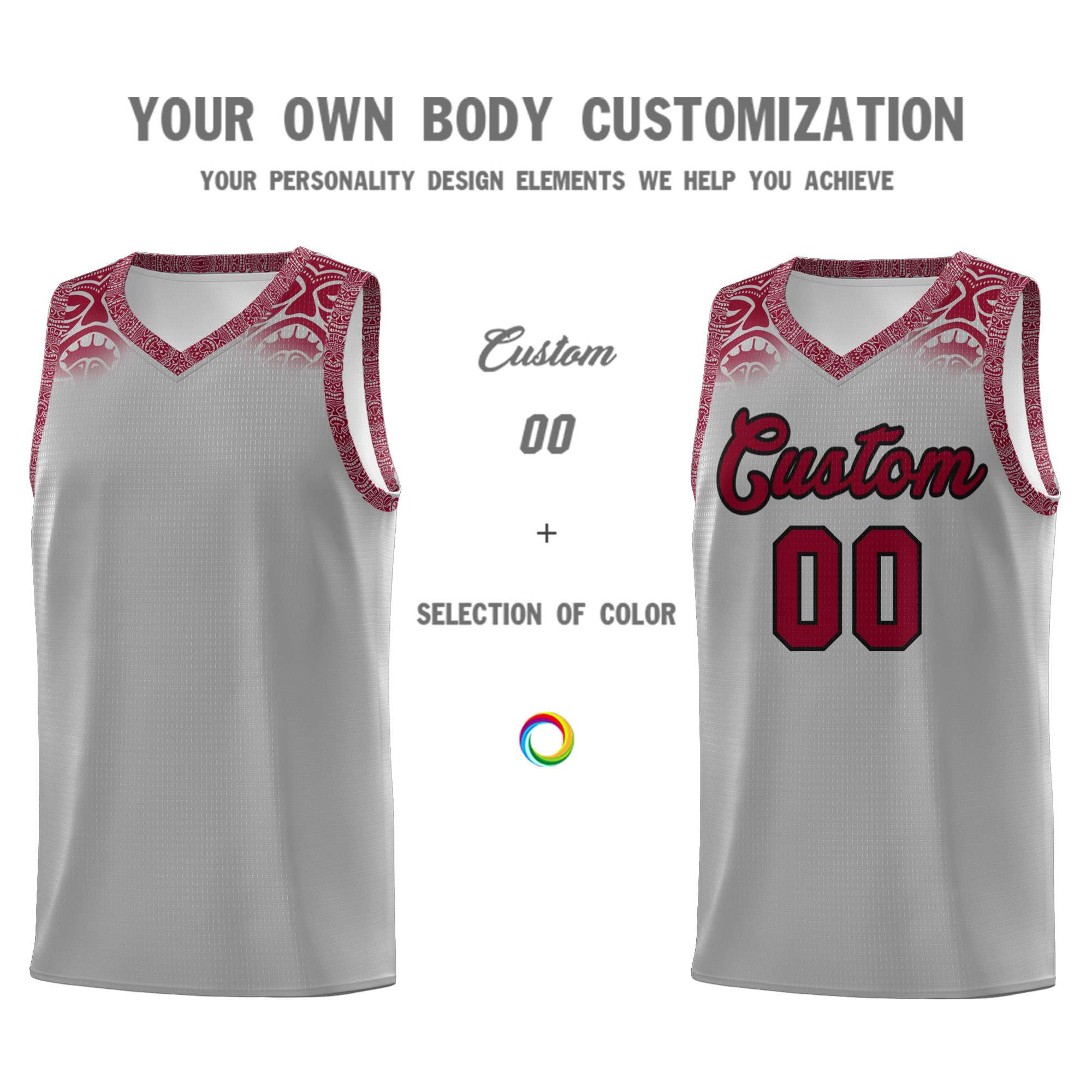 Custom Gray Crimson Personalized Indians Print Sets Sports Uniform Basketball Jersey