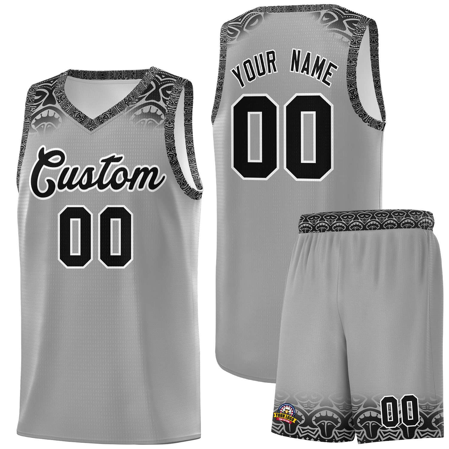 Custom Gray Black Personalized Indians Print Sets Sports Uniform Basketball Jersey