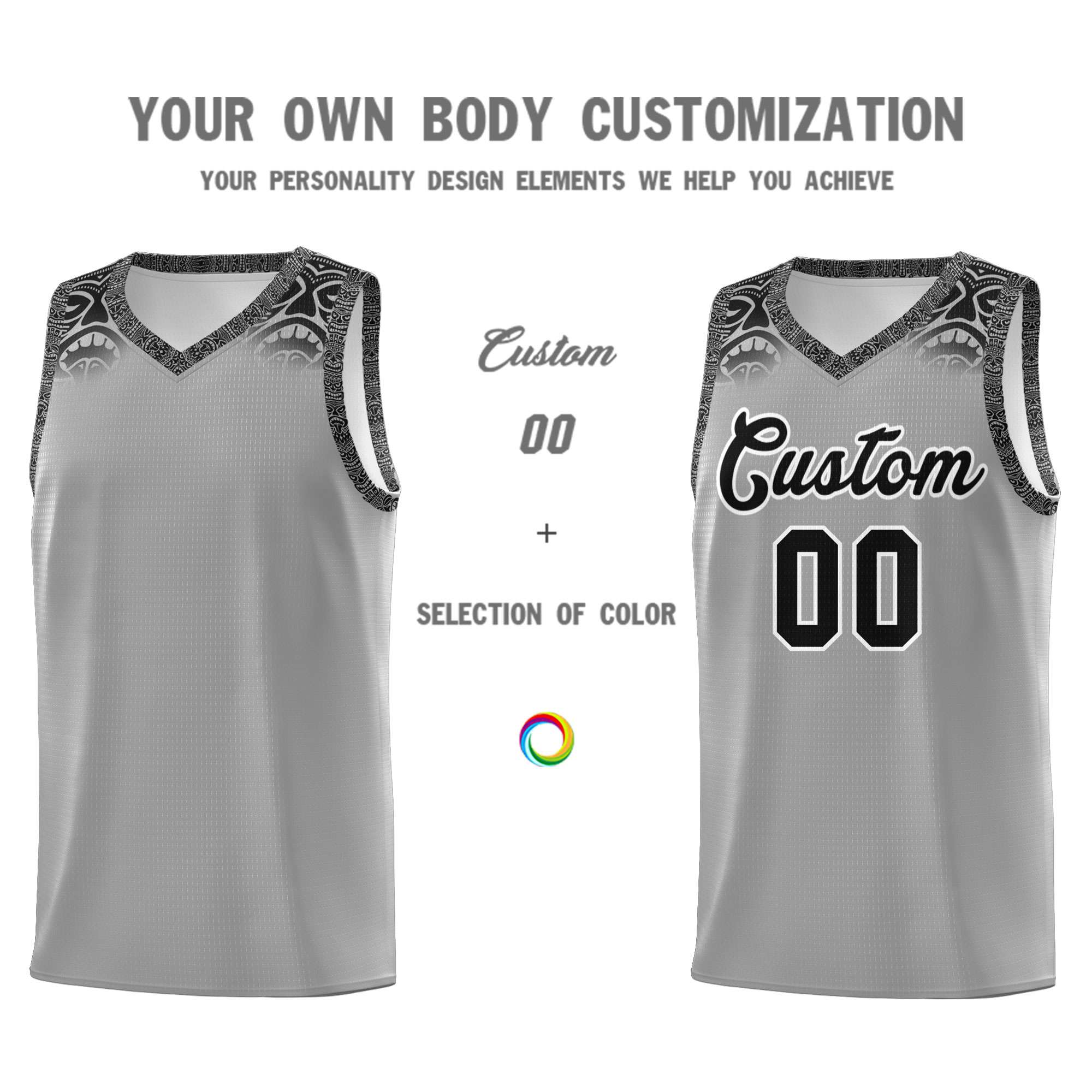 Custom Gray Black Personalized Indians Print Sets Sports Uniform Basketball Jersey