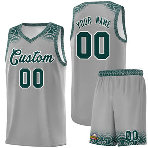 Custom Gray Midnight Green Personalized Indians Print Sets Sports Uniform Basketball Jersey