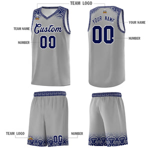 Custom Gray Royal Personalized Indians Print Sets Sports Uniform Basketball Jersey