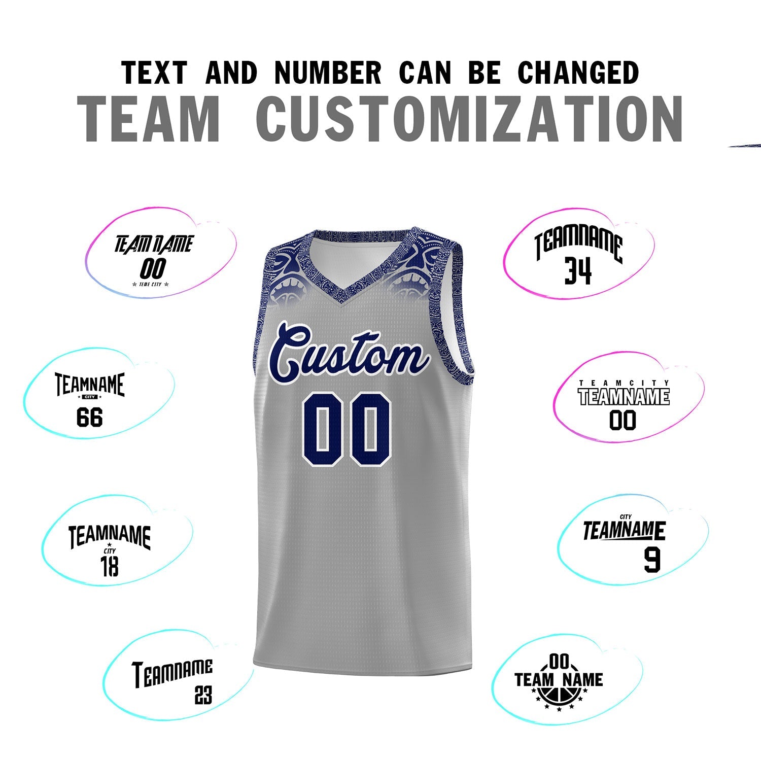 Custom Gray Royal Personalized Indians Print Sets Sports Uniform Basketball Jersey