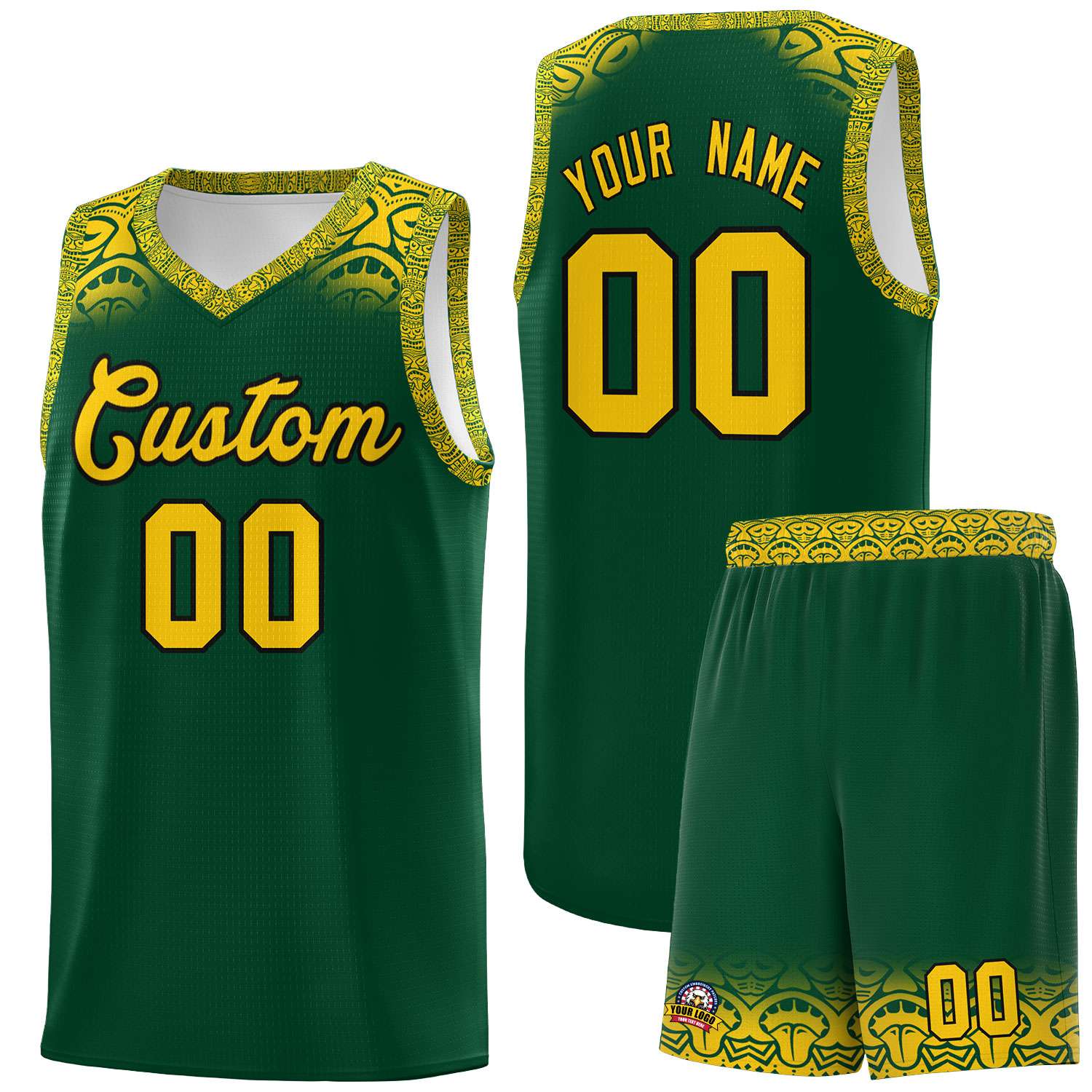 Custom Green Gold Personalized Indians Print Sets Sports Uniform Basketball Jersey