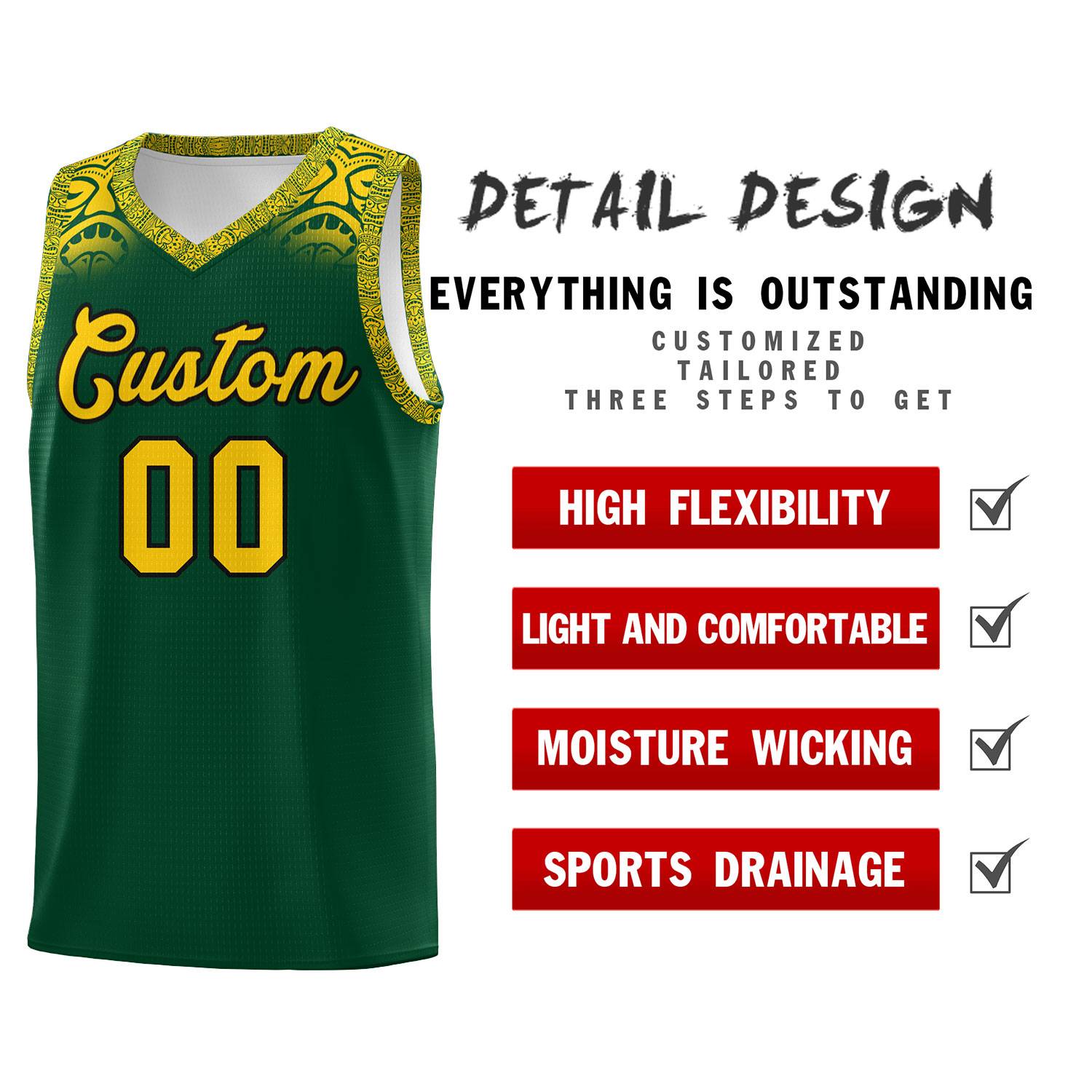 Custom Green Gold Personalized Indians Print Sets Sports Uniform Basketball Jersey