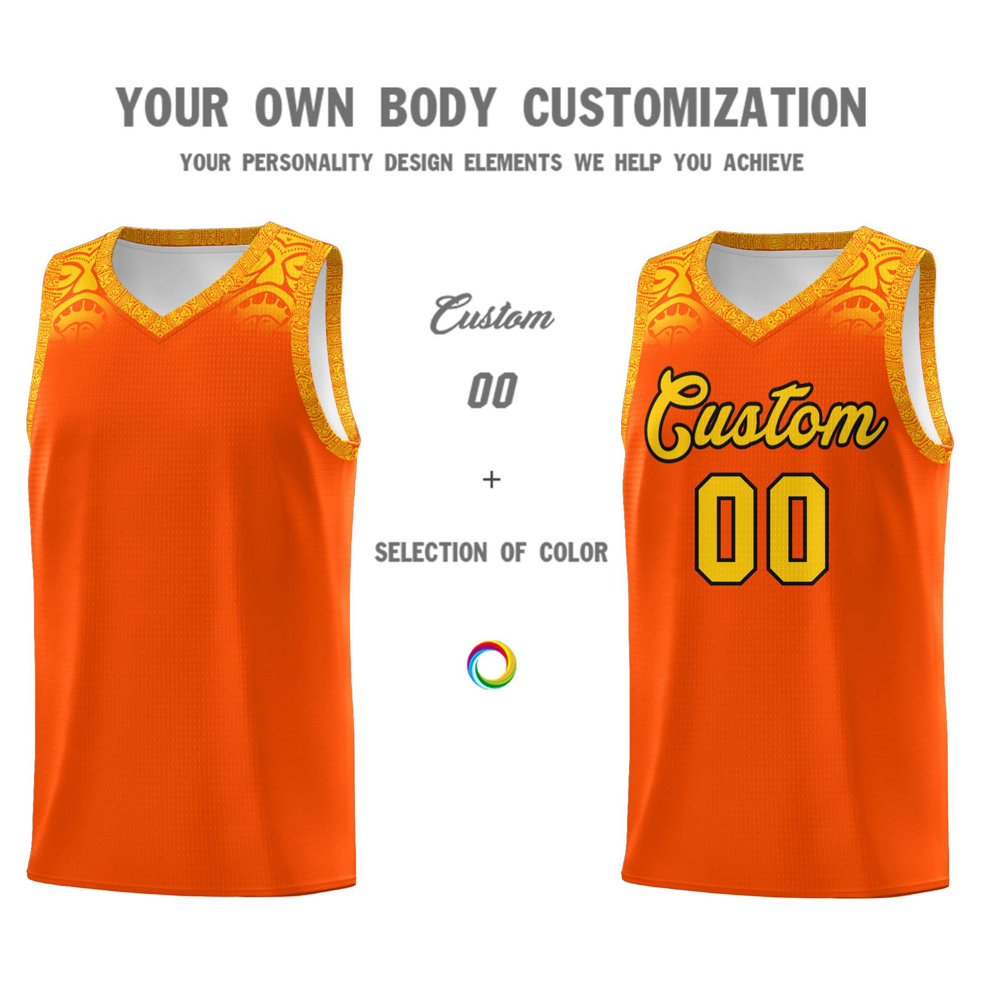 Custom Orange Gold Personalized Indians Print Sets Sports Uniform Basketball Jersey