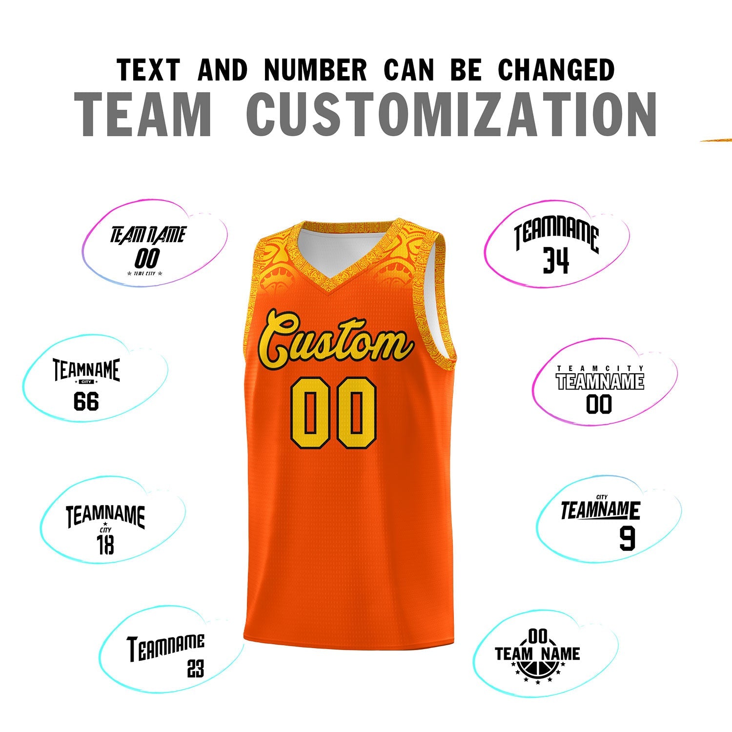 Custom Orange Gold Personalized Indians Print Sets Sports Uniform Basketball Jersey